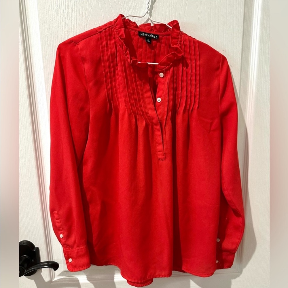 J. Crew Mercantile Red Ruffle Blouse